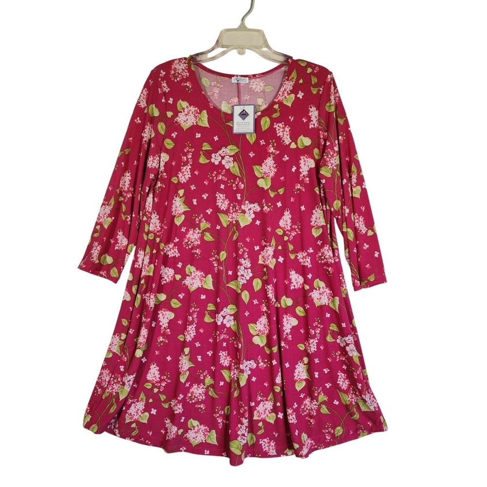 Mountain Mamas LG XL NWT Pink Floral Tunic Dress Swing Cottagecore Flowy Pockets
